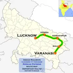 Krishak Express (Lucknow - Varanasi) route map