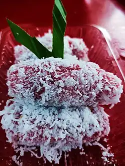 Kuih ulat bulu, from Kelantan and Terengganu, filled with red bean paste