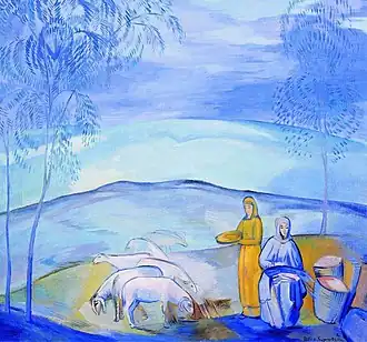 The Russian avant-garde painter Pavel Kuznetsov and his group, the Blue Rose, used blue to symbolize fantasy and exoticism. This is In the Steppe – Mirage (1911).