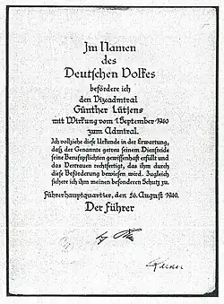 Promotion to Admiral