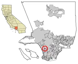 Location of Lennox in Los Angeles County, California.