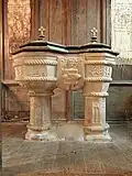 The twin-fonts of Saint-Léon Church of La Baussaine, France