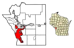 Location of La Crosse in La Crosse County, Wisconsin.