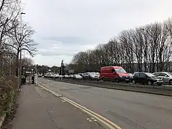 Traffic outside Cameron Toll Shopping Centre on Lady Road, Edinburgh.