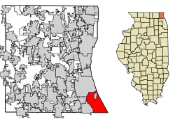 Location of Highland Park in Lake County, Illinois