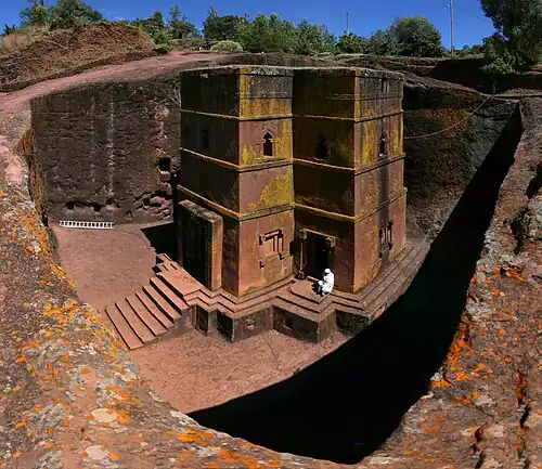 Image 30One of the eleven Rock-hewn Churches of Lalibela constructed during the Zagwe dynasty in Ethiopia (from Human history)