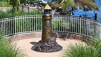 Sculpture dedicated to Lane Graves, a boy killed by a wild alligator at the resort in 2016