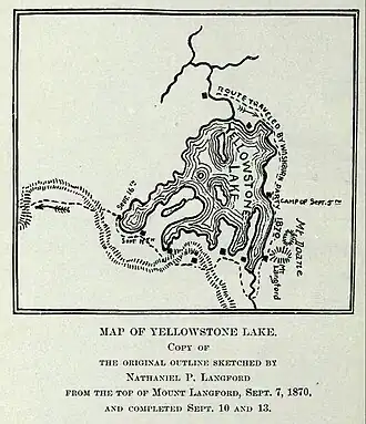 Original Map of Yellowstone Lake showing the first Mount Doane[5]