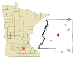 Location of Le Center within Le Sueur County and state of Minnesota