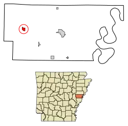 Location of Moro in Lee County, Arkansas.
