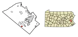 Location of Alburtis in Lehigh County, Pennsylvania (left) and of Lehigh County in Pennsylvania (right)