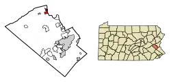 Location of Slatington in Lehigh County, Pennsylvania (left) and of Lehigh County in Pennsylvania (right)