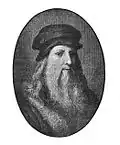 An engraved representation of Leonardo from Wallace Wood's The Hundred Greatest Men (1885), based on an 1817 engraving by Raffaello Sanzio Morghen.[33]