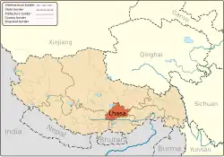 Location of Lhasa Prefecture in the Tibet Autonomous Region