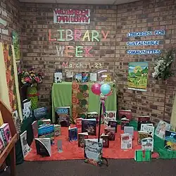 Library display focusing on library week