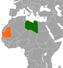 Map indicating locations of Libya and Mauritania
