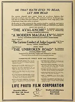 Advertisement for "The Avalanche" and "A Modern Magdalen" starring Cathrine Countiss, 1915