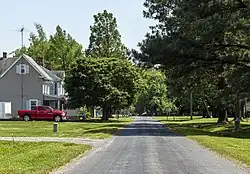 Residential street and railroad crossing in Linkwood