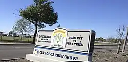 Welcome sign marking the entrance to Little Saigon in Garden Grove, California