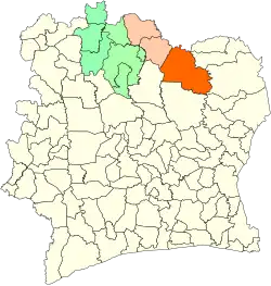 Location in Ivory Coast. Kong Department has retained the same boundaries since its creation in 2012.