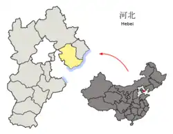 Location of Tangshan City jurisdiction in Hebei