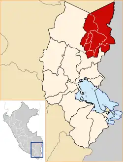 Location of Sandia in the Puno Region