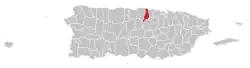 Map of Puerto Rico highlighting Vega Alta Municipality