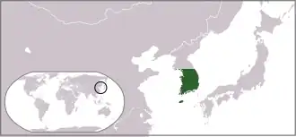 Location of the United States Army Military Government in Korea in the Korean Peninsula