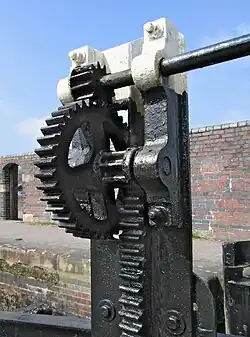 Lock gate controls on a canal.