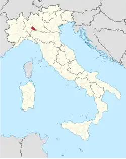 Map highlighting the location of the province of Lodi in Italy