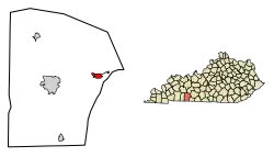 Location of Auburn in Logan County, Kentucky.