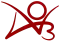 A stylized red logo consisting of three lines: a V, an O, and a sideways V that resolves on its right end as a 3