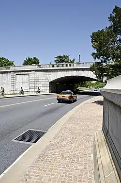 looking north at a road through a bridge