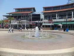 Looking West at Jacksonville Landing fountain