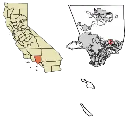 Location of Bradbury in Los Angeles County, California.