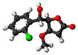 Ball-and-stick model of the losigamone molecule