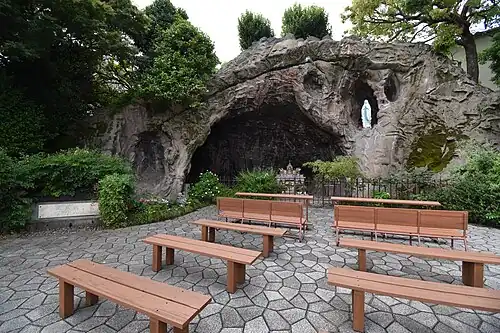 The Lourdes Grotto of the cathedral, which survived WWII air raids