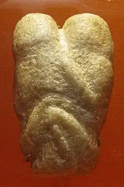 The Ain Sakhri lovers; c. 9000 BCE (late Epipalaeolithic Near East); calcite; height: 10.2&nbsp;cm, width: 6.3&nbsp;cm; from Ain Sakhri (near Bethlehem, Palestine); British Museum (London)