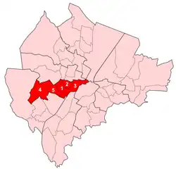 Lower Falls , 1. Beechmount , 2. Clonard , 3. Falls , 4. Upper Springfield , 5. Whiterock