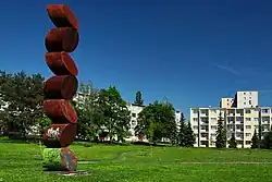 Park and sculpture at a housing estate in Košice-Západ