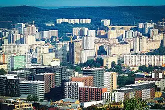 The mixture of modern and Soviet-era architecture in the northern part of the city