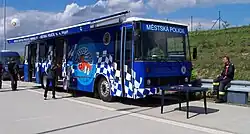 A police bus used by the Prague Municipal Police in Prague, Czech Republic.