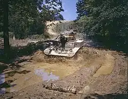 An M3 going through water obstacle, Ft. Knox, Ky.