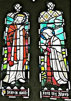 Lowndes's first stained glass window, Hinton St Mary, Dorset (1893)
