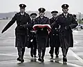 Polish and American Air Force honor guards at Lask Air Base in central Poland.