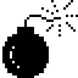 A pixelated bomb icon in black and white showing a round bomb with a lit fuse