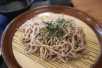 Zaru soba is an early form of soba, because soba was originally steamed on bamboo trays called zaru