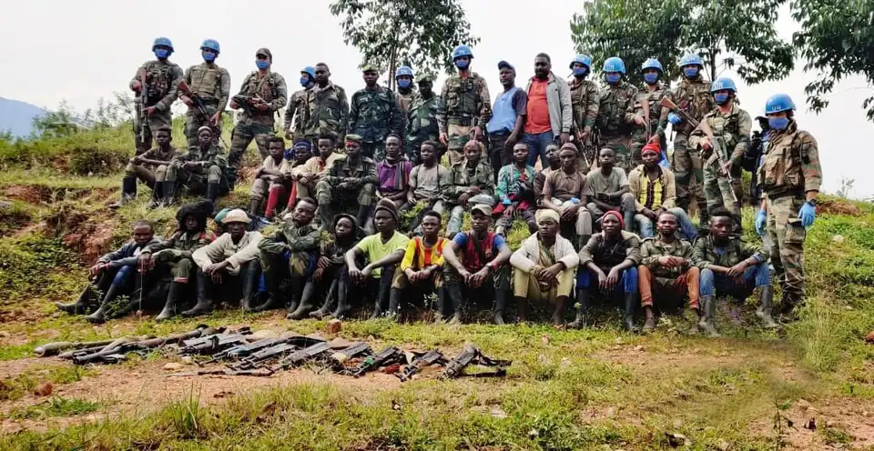 Mai-Mai militia surrender to MONUSCO Indian peacekeepers in Lubero on 17 July 2020