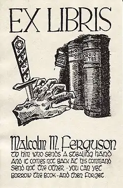 A bookplate of Malcolm Ferguson (1920–2011)