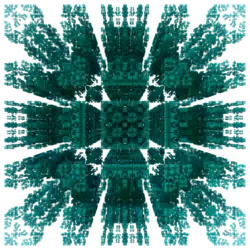 A three-dimensional Mandelbox fractal of scale 3.